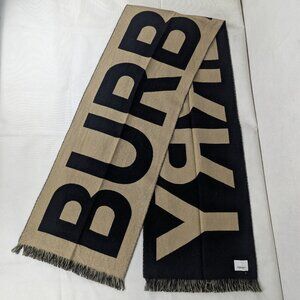 Burberry London England Double Side Monogram 100% Wool Beige Scarf - UK